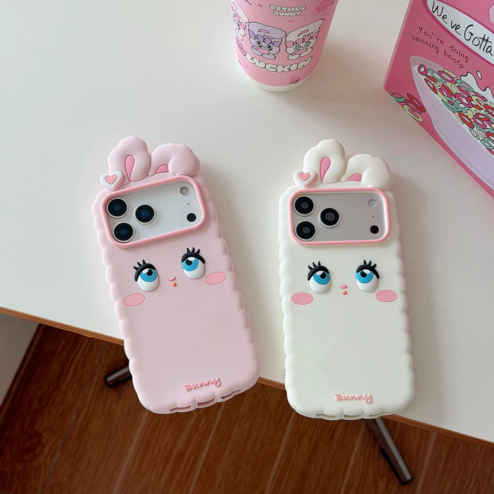 Kawaii 3D Cartoon Hasen-Handyhülle aus weichem Silikon für iPhone 16 17 18 Pro Max, niedliche, stoßfeste Rückseite mit Trageband, Fundas – Detail 5