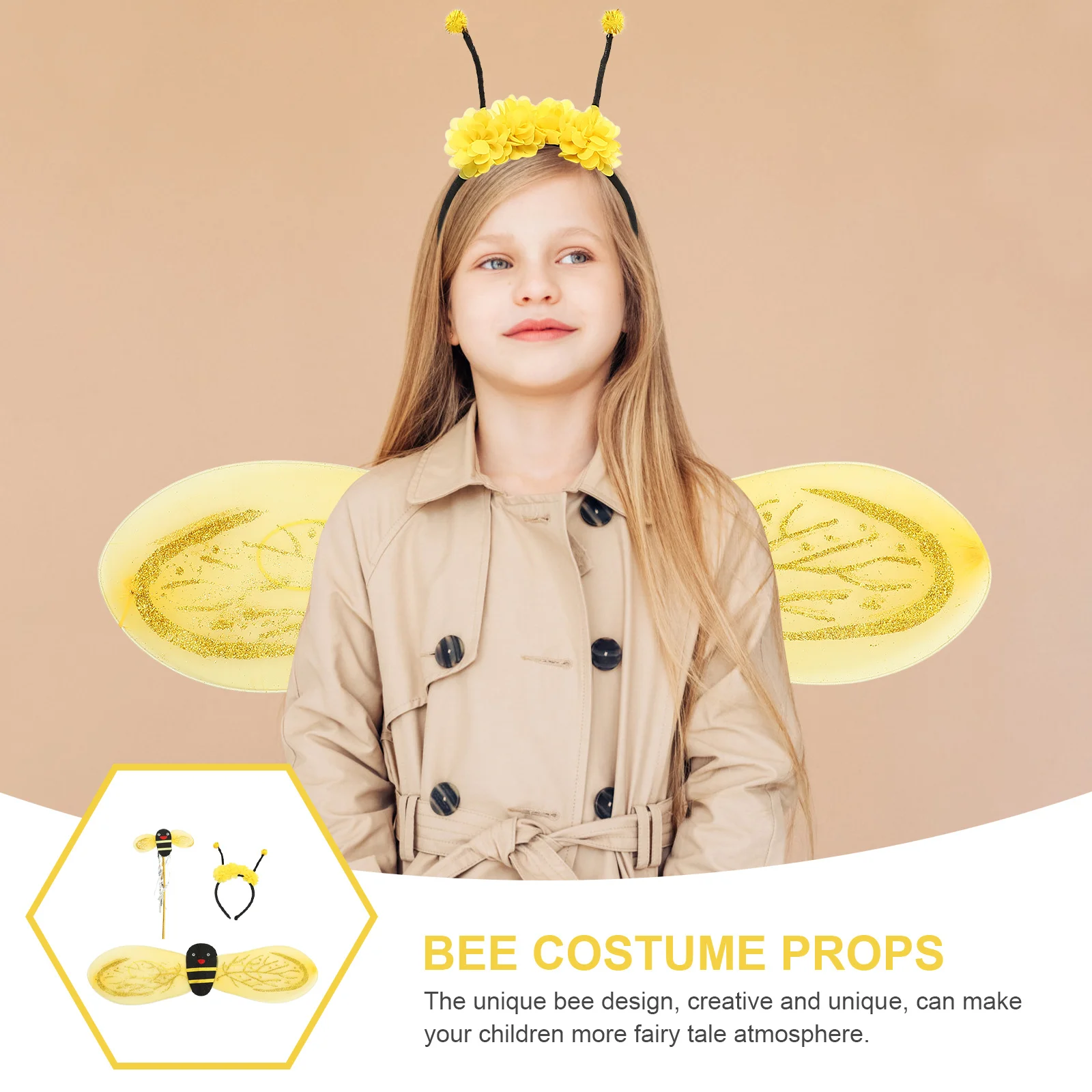 1 set 1 Set Bee Wings Hairband Fairy Wand For Kids Party Costume Halloween Girls Dress Up Ornament Decorative Wing Accessory