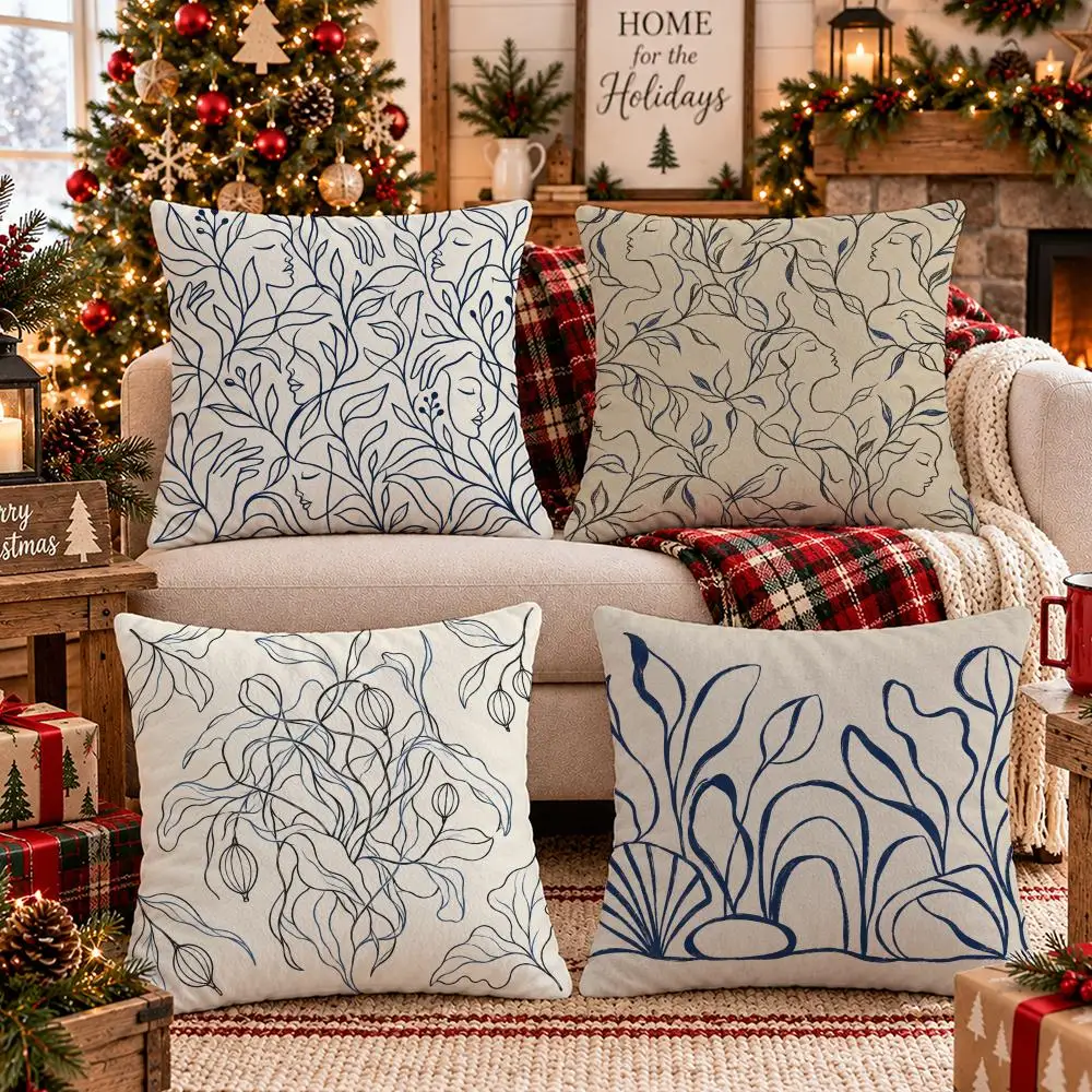 Contour Line Cushion Cover 1/4Pcs Soft Plush Throw Pillow Cover Double-Sided Print Sofa Living Room Decor