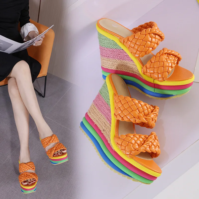 Wedges Sandals Women Summer Casual High Heel Slides Fashion Candy Color Shoes Platform Plus Size Sandals 33-43 Shoes for Women