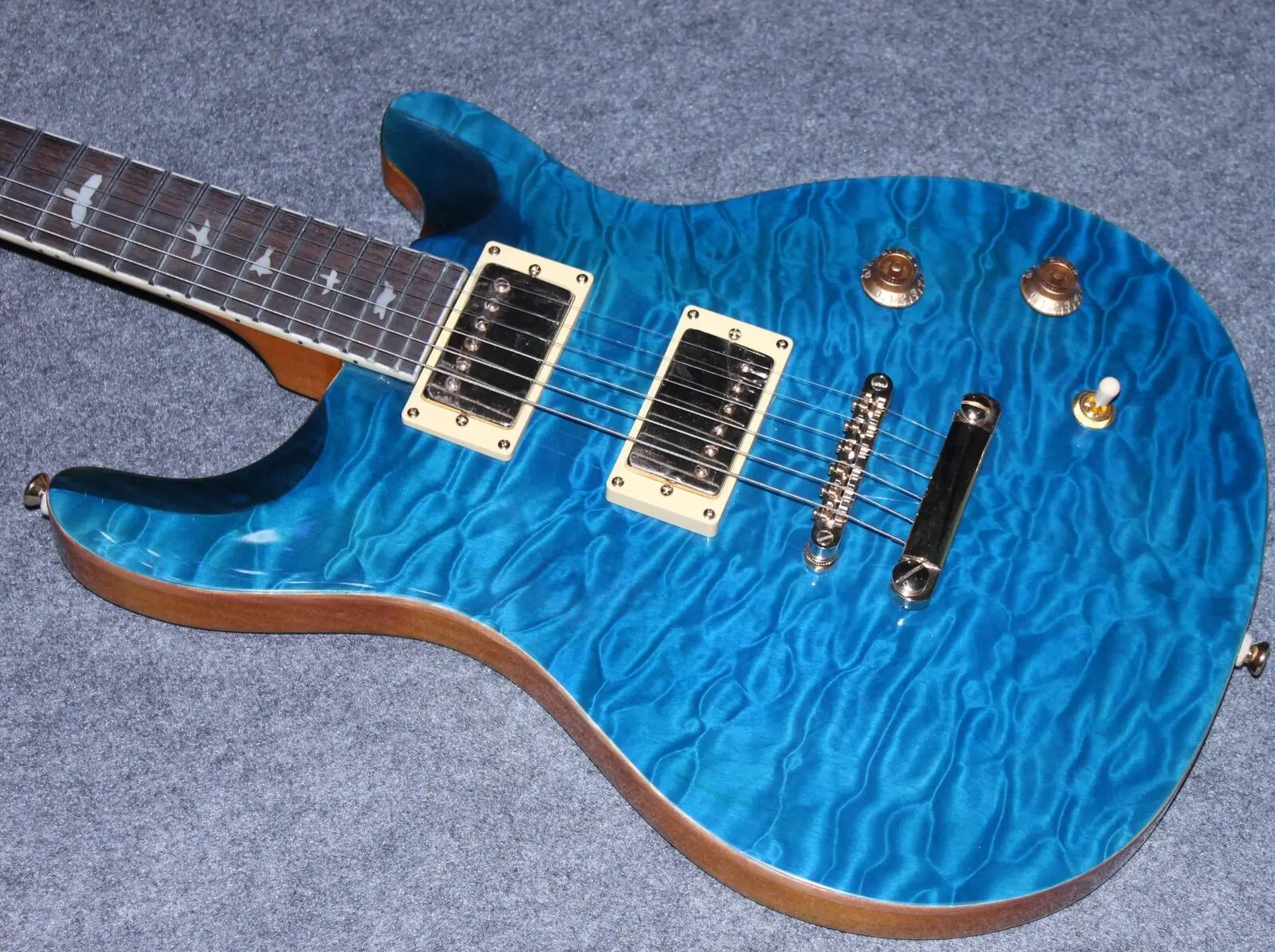 Guitar Quilted Maple Top Big Blue Flower Handmade Headwear