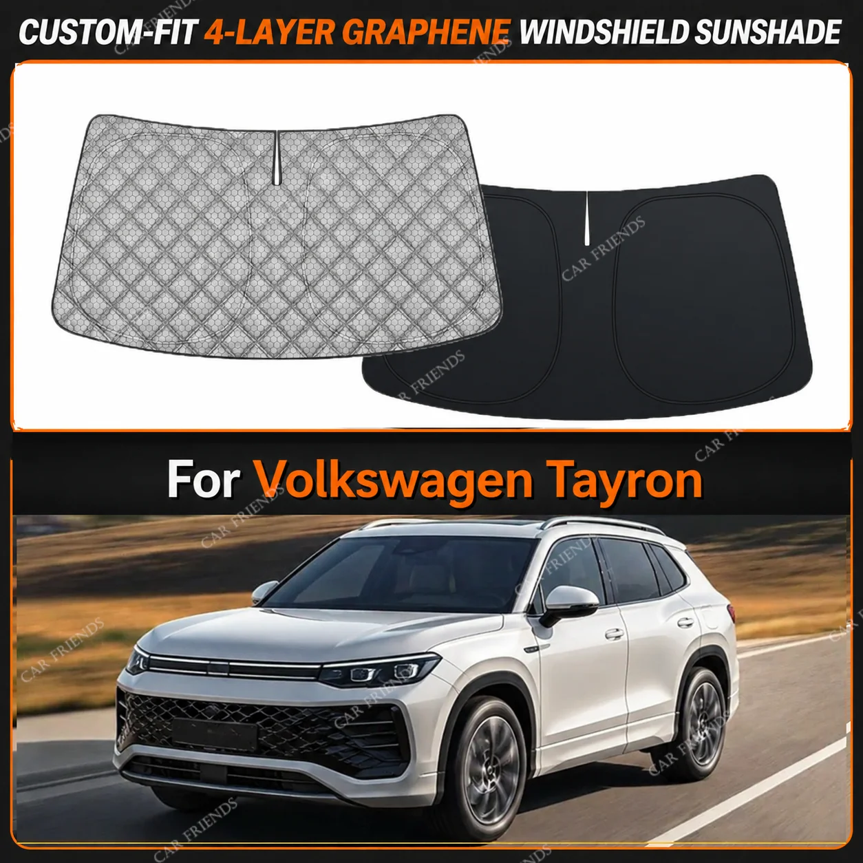 For Volkswagen Tayron Custom-Fit 4-Layer Graphene Windshield Sunshade Reflective Gray-Silver Surface Foldable Design