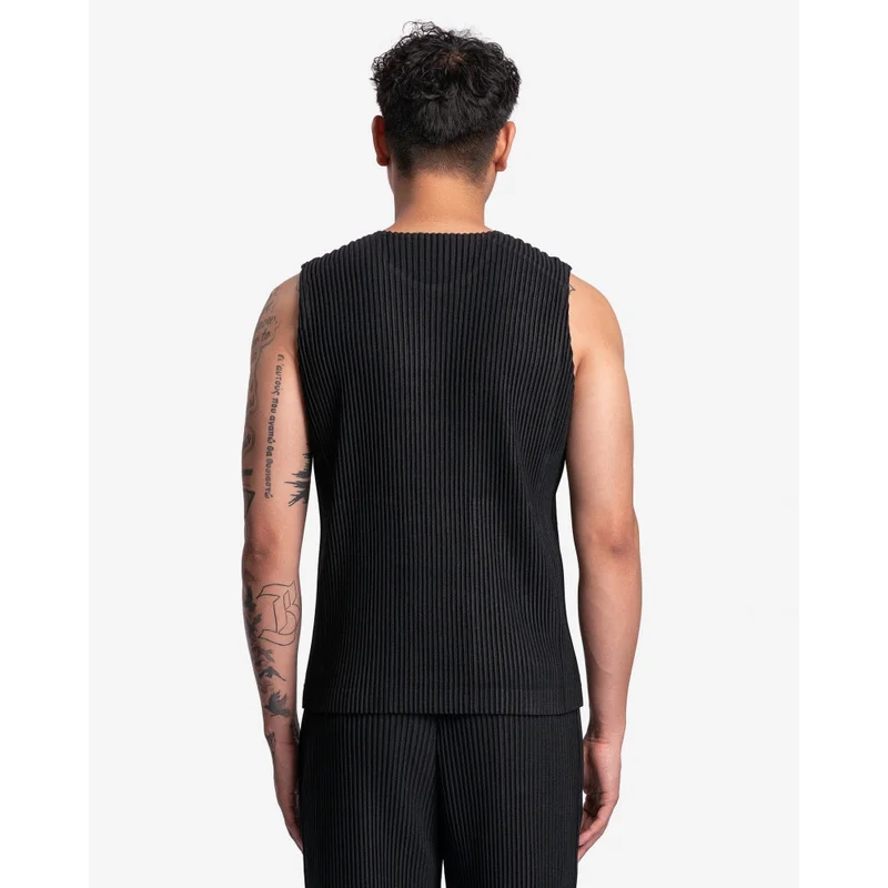 Miyake Pleated Men's Tank Top Sleeveless Vest Japanese Minimalist Oversized Loose Fit Streetwear Casual Shirt Wrinkle Resistant