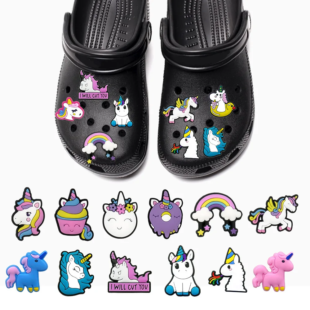 16Pcs Cute Animals Unicorns Shoe Charms Cartoon Clogs Sandals Decoration Shoes Accessories Buckle for Girl Friends Gift