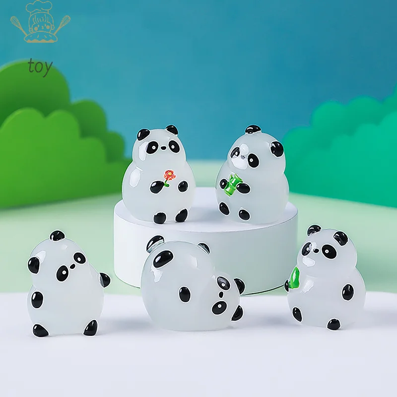 Glowing Panda Mini Figurines Miniature Panda Ornament Glowing In Dark Accessories