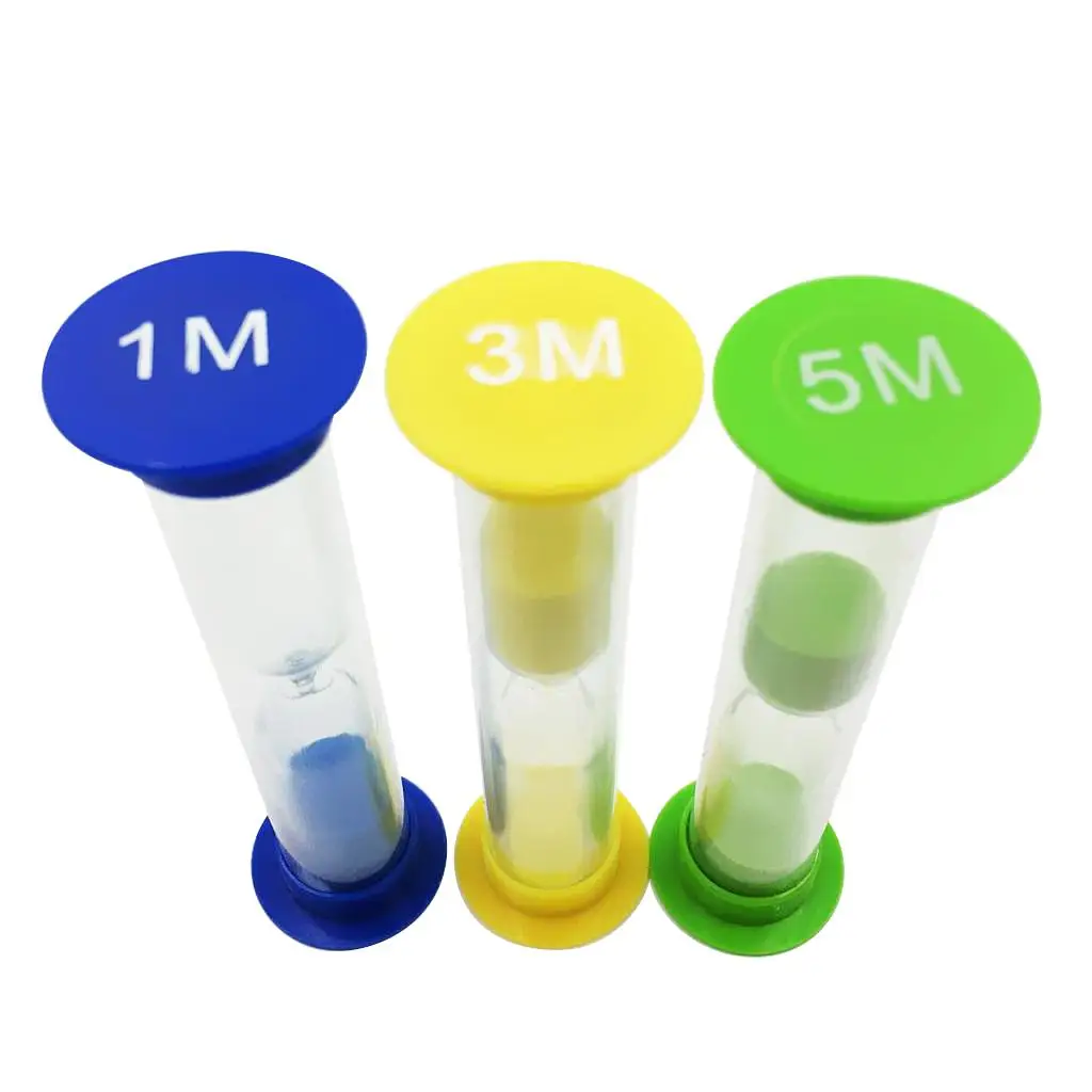 Set of 3 Sand Timer - Hourglass Sandglass Timer - Blue + Green + Yellow, 1 Minute + 3 Minutes + 5 Minutes