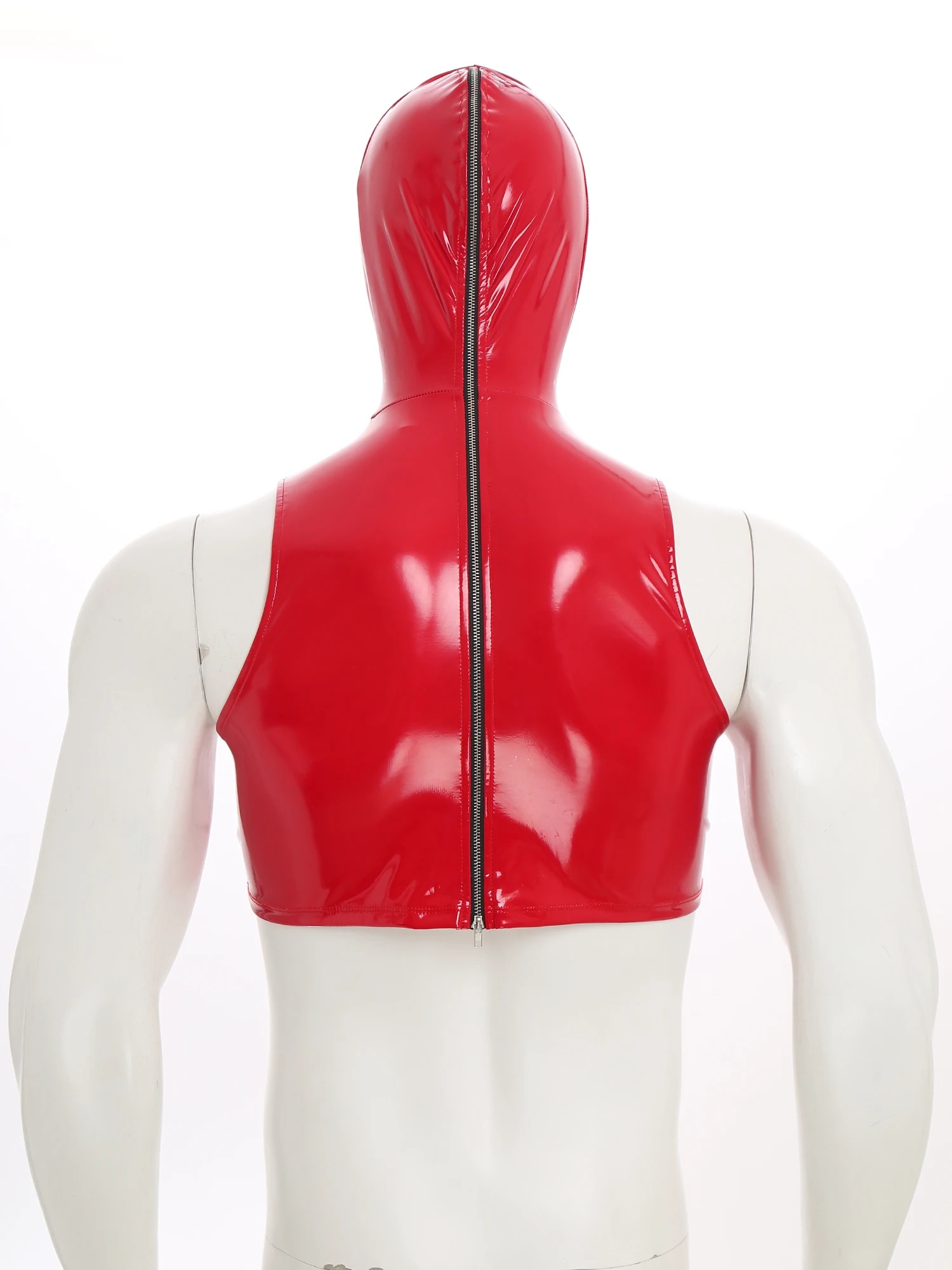 Männer Stilvolle Maske Mit Kapuze Crop Tops Glänzend Nabel Ausgesetzt Mini Tank Top für Raves Party Halloween Party Raves Cosplay Crop Tops