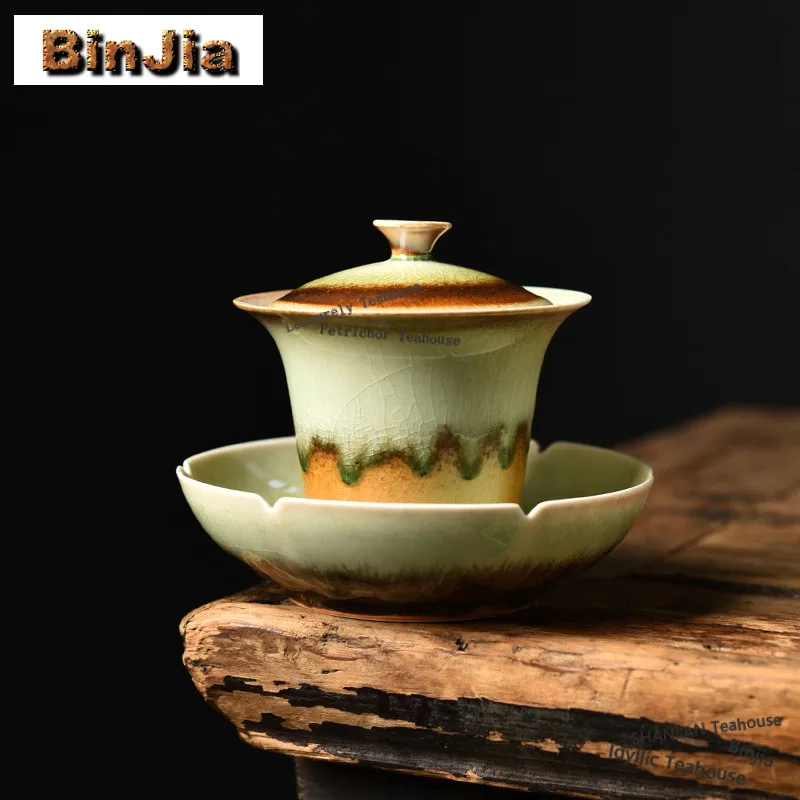 Clear Water Firewood Ice Crack Gaiwan Tea Tureen Tea Bowl With Lid Kit Tea Maker Cover Bowl Kung Fu Tea Set Kettle Pot Bearing