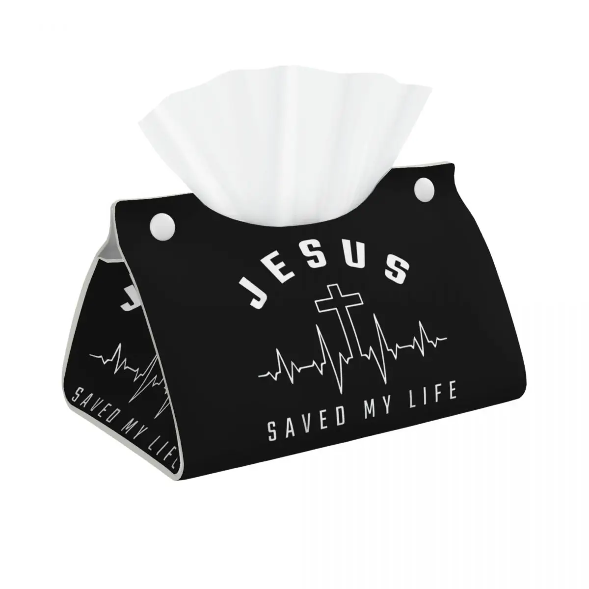 Custom Jesus Saved My Life Tissue Box Cover PU Leather Rectangular Christian Religious Faith Facial Tissues Holder for Car