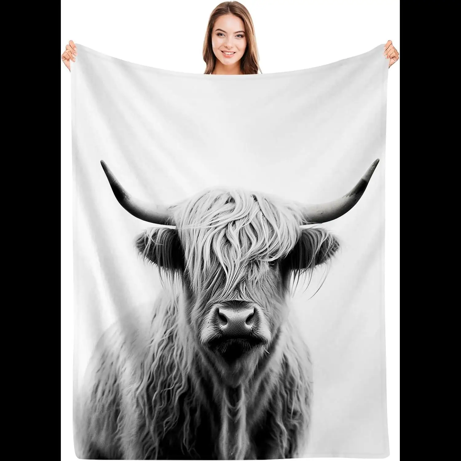 

SARA NELL Highland Cow Blanket Warm Cozy Flannel Throw with Cow Portrait Pattern Ideal for All Seasons Couch Bed Sofa x Inches