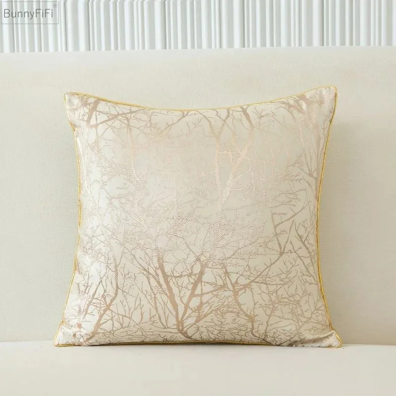 Funda de cojín de Jacquard de lujo, cubierta de almohada decorativa de sofá de alta calidad, bordada, Beige, 45x45cm