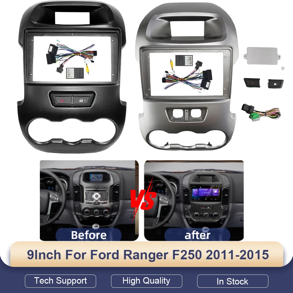 

9 Inch Car Frame Fascia Adapter Canbus Box Decoder Kit for Ford Ranger F250 2011-2015 Android Radio Audio Dash Fitting Panel
