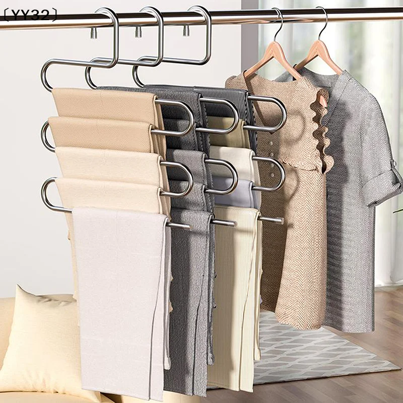 5 Layers Multifunction Clothes Hangers Non-slip Pant Storage Rack Cloth Rack With Multiple Functions For Hanging Storage〔YY32〕