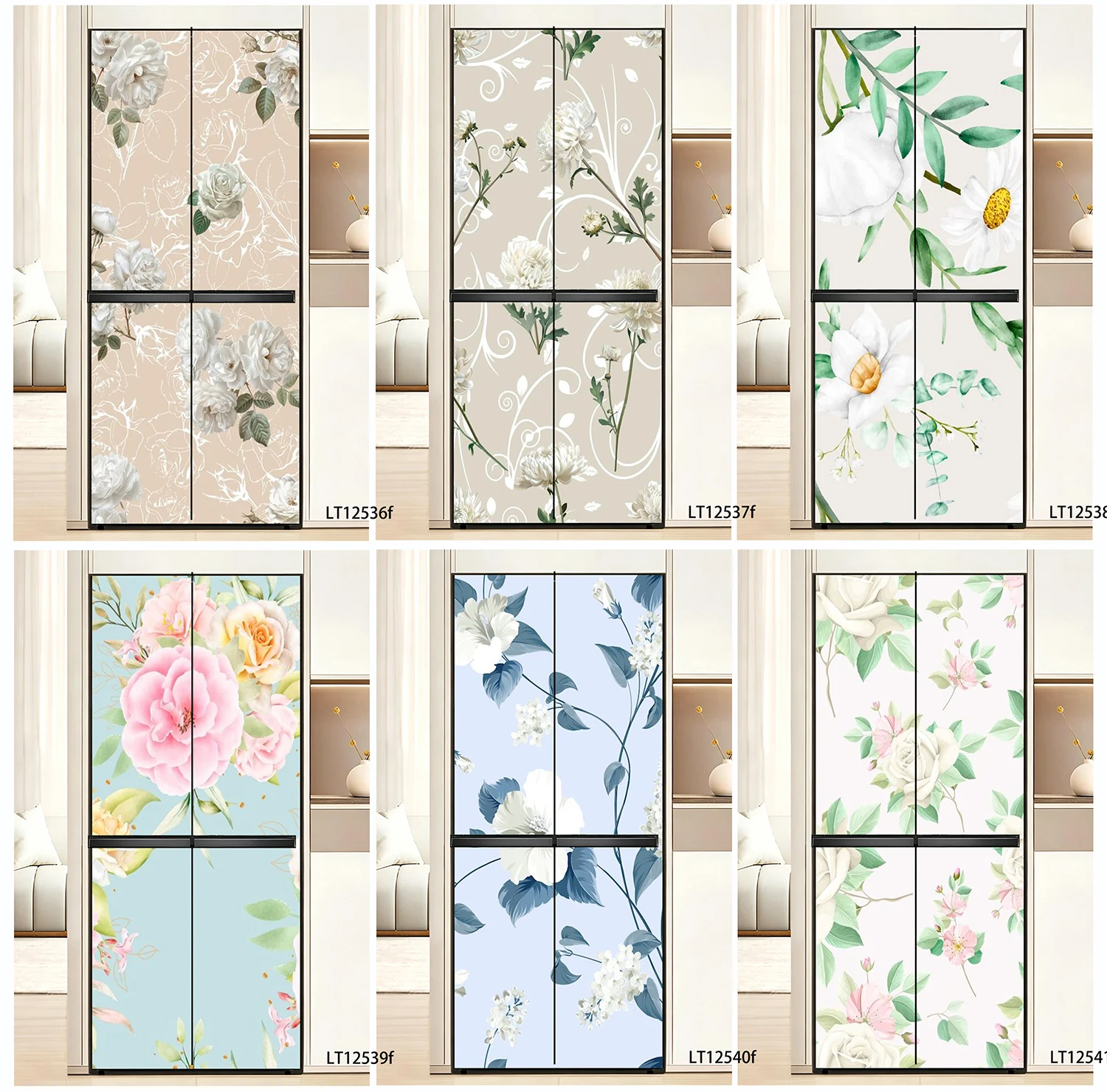 

Floral Refrigerator Sticker, Waterproof Removable Self-Adhesive Fridge Door Decal for Kitchen Decor & Renovation