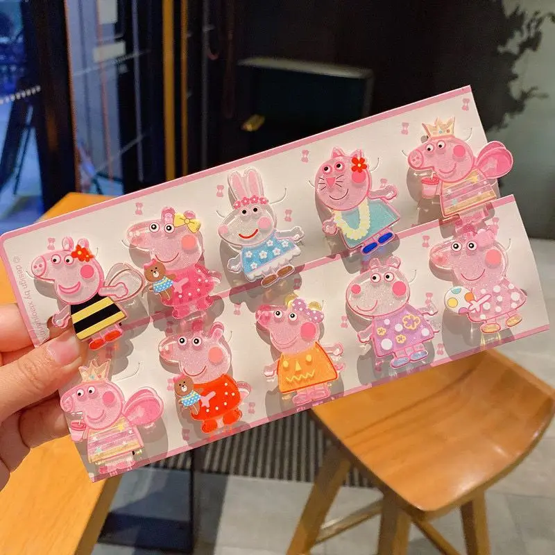 Horquilla de dibujos animados de Peppa Pig para niños, juguete de palo móvil, muñeca de juguete de lechón rosa, tocado de acrílico para niñas, lindo