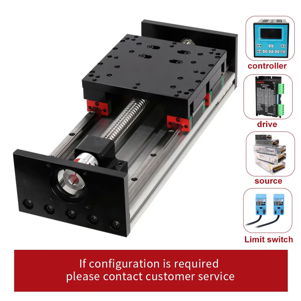 HBX150 heavy-duty ball screw guide rail slide module workbench comes with an optional 86 motor for variable travel distances.