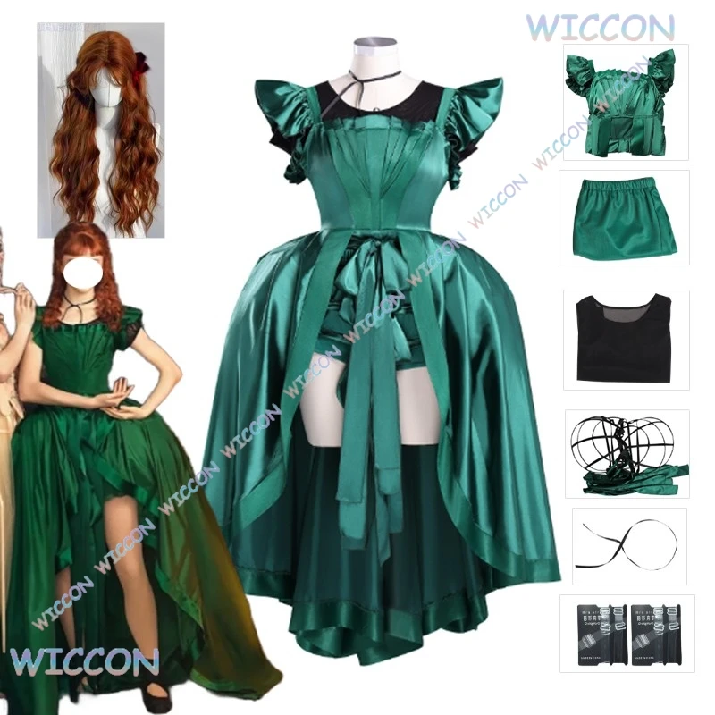 Moe filme quente wesday agnes cosplay traje peruca vestido de gala festa enid agnes vestido verde gravata anágua conjunto feminino halloween