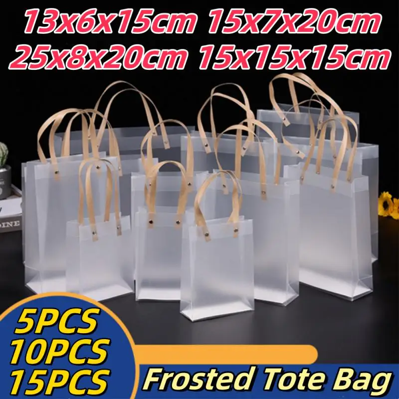 15/10/5/1PCS Frosted Tote Bag PVC Waterproof Transparent Eco-friendly Companion Gift Candy Bag Holiday Gift Bag Christmas