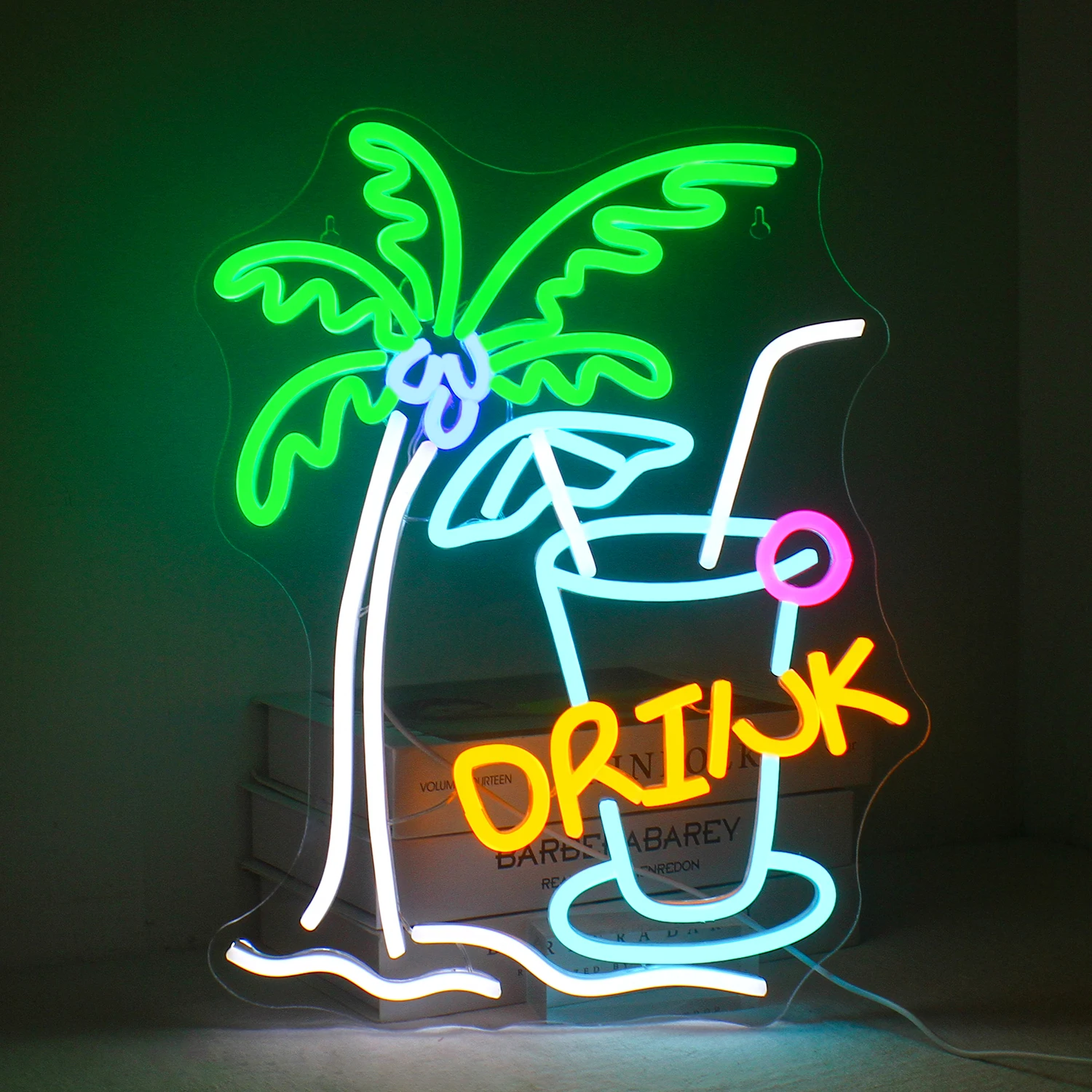 

Coconut Tree and Drink Neon Sign for Wall Decor USB Powered Led Neon Signs Bar Restaurant Man Cave Bistro Decor Neon Light