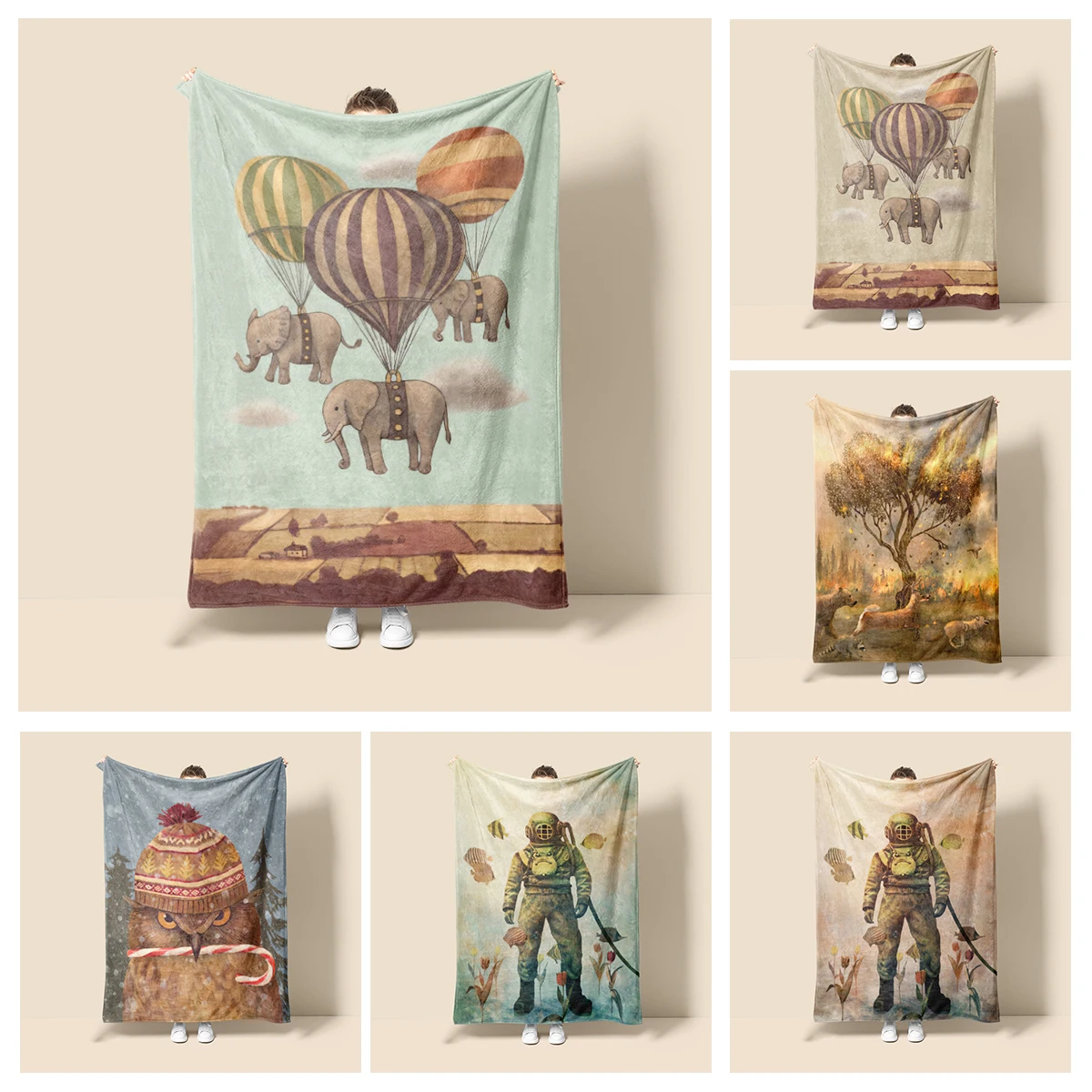 Home decoration plush blanket Elephants and Hot Air Balloons Bedspread on the bed  fluffy soft blankets thick blanket for winte