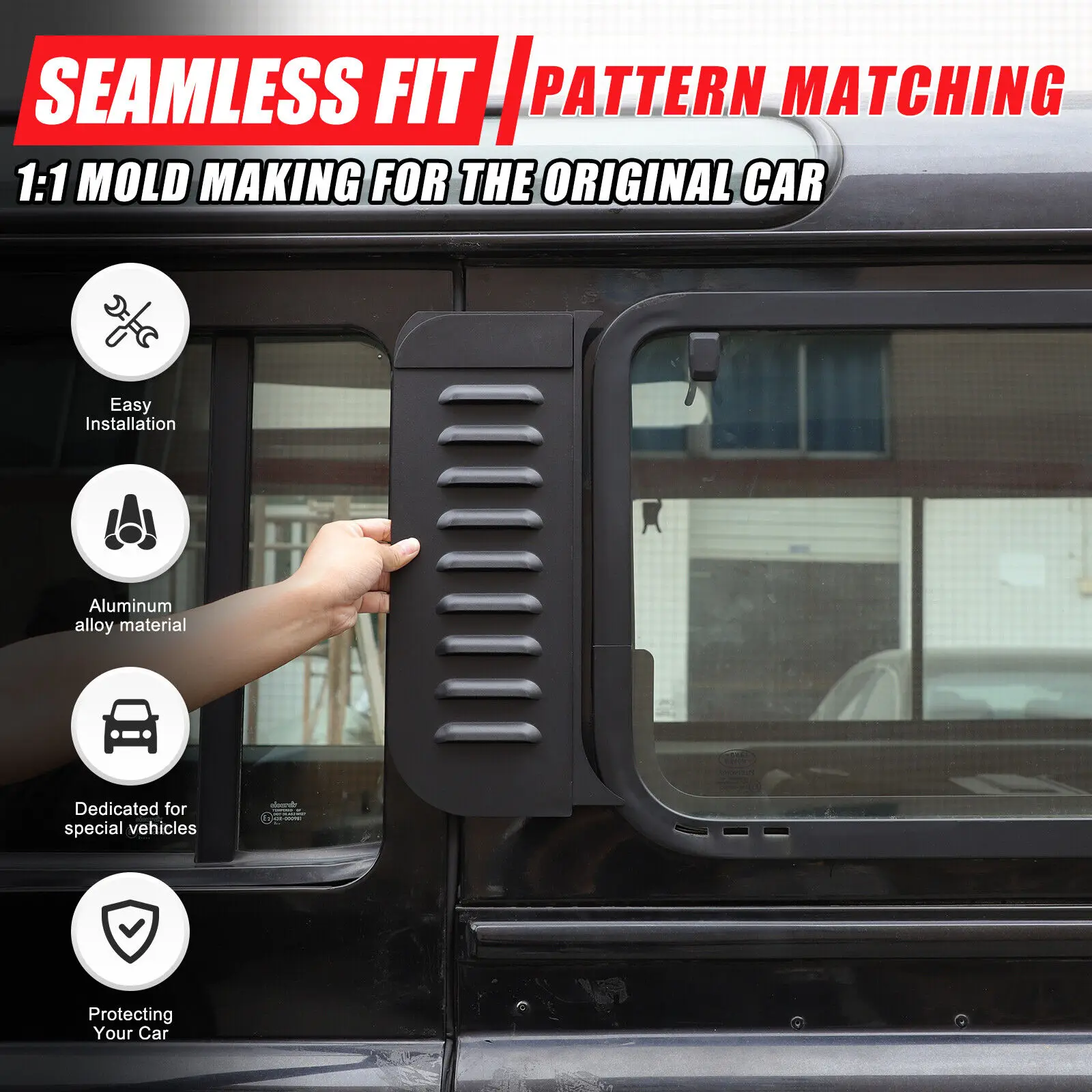 

Aluminum Black Car Rear Door Window Air Vents Ventilation Shutters For Land Rover Defender 110 2004-2018 Trim Car Accessories