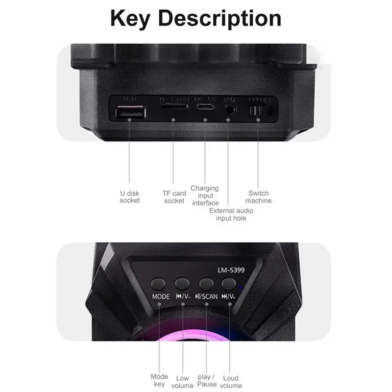 500mAh głośnik głośnik Soundbar przenośny Bluetooth TF Udisk Outdoor Bass Soundpeats mikrofon do kwadratowego tańczącego odtwarzacza muzyki