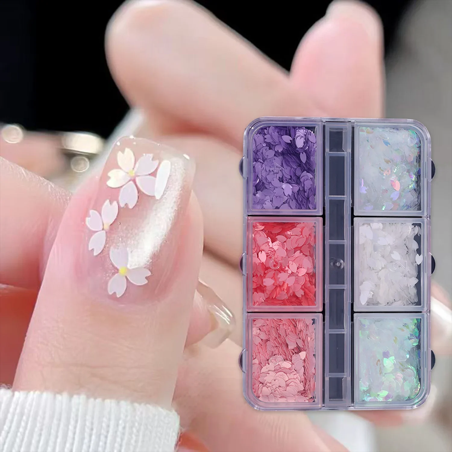 6 grades sakura flor prego lantejoulas flor de cerejeira pétala glitter adesivos primavera holográfica arte do prego flocos manicure decorações