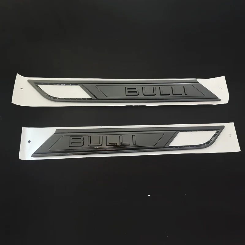 2 قطعة/1 زوج جديد ABS BULLI فضي لامع أسود الحاجز شعار الباب لملحقات تصفيف السيارة المتعددة