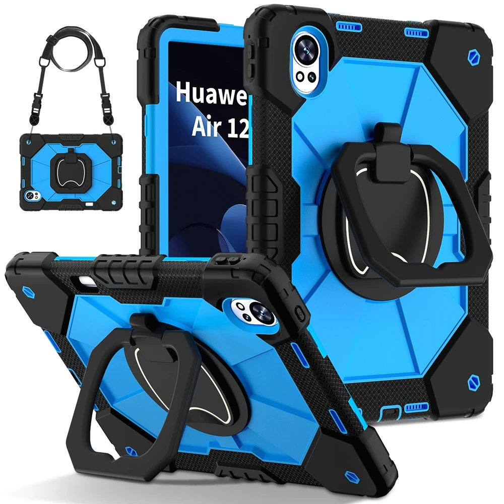 

For Huawei MatePad Air 2024 12 inch BKY-W00 BKY-W10 Case Shockproof Silicon PC Pull Ring Stand Shoulder Strap Tablet Cover