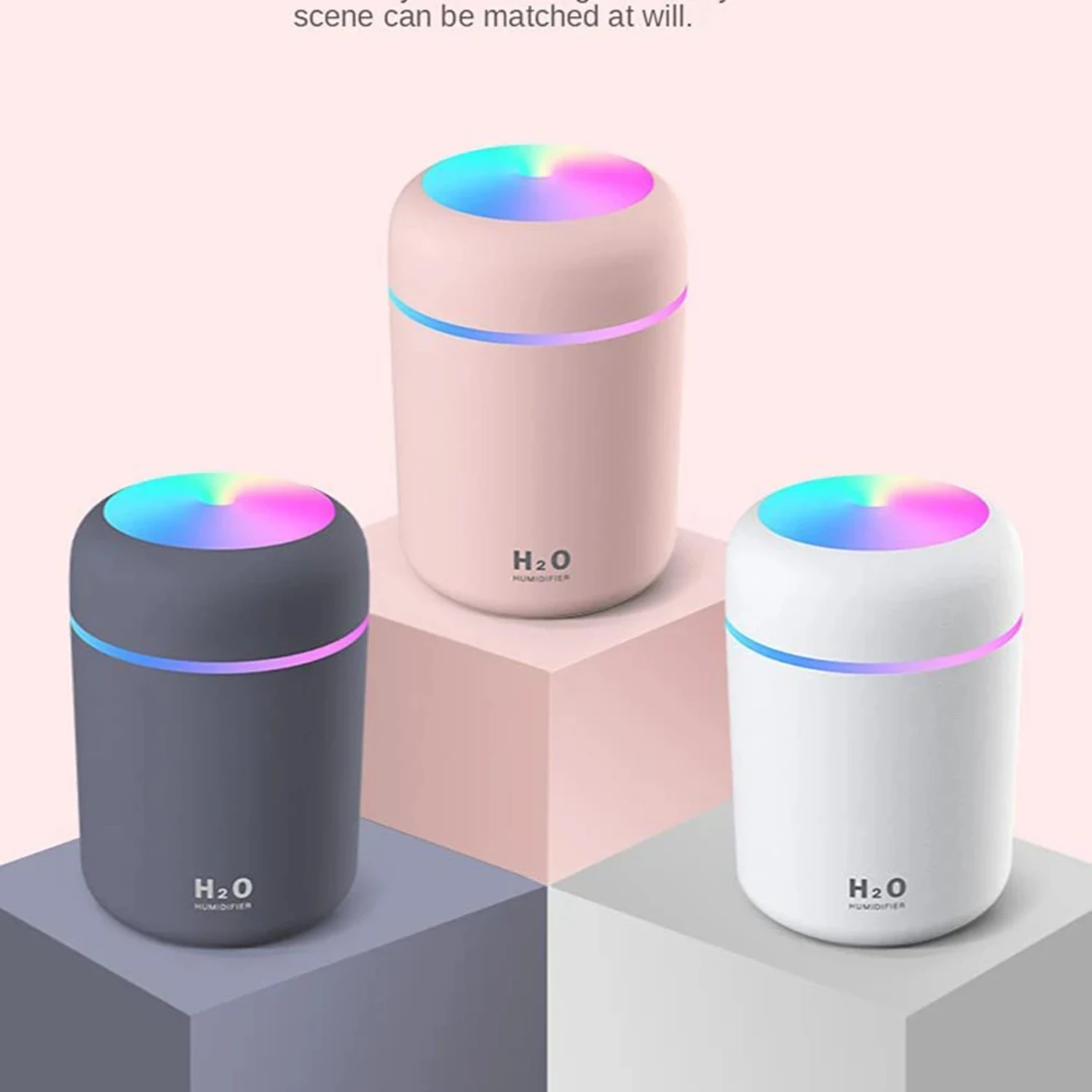 Mini humidificateur d'air USB à ultrasons, diffuseur d'huiles essentielles, veilleuse 7 couleurs, capacité de 300ml, 2 cotons gratuits inclus, nouveau