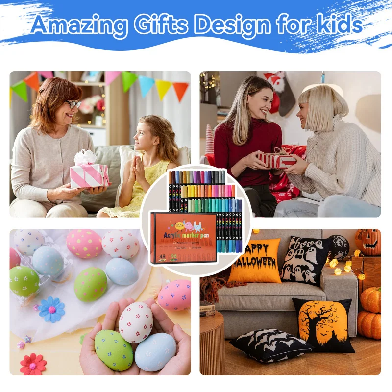 24-120Colors Dual Tip Acrylic Paint Markers Set – Vibrant Pigments, Brush & Fine Tips Ideal for DIY, Rock Painting, Art Projects