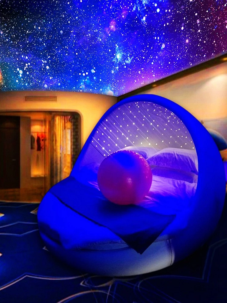 Featured  Furniture round Water Bed Starry Sky Light Luxury Hotel Electric Hotel Couple Bed Theme Creative Scene