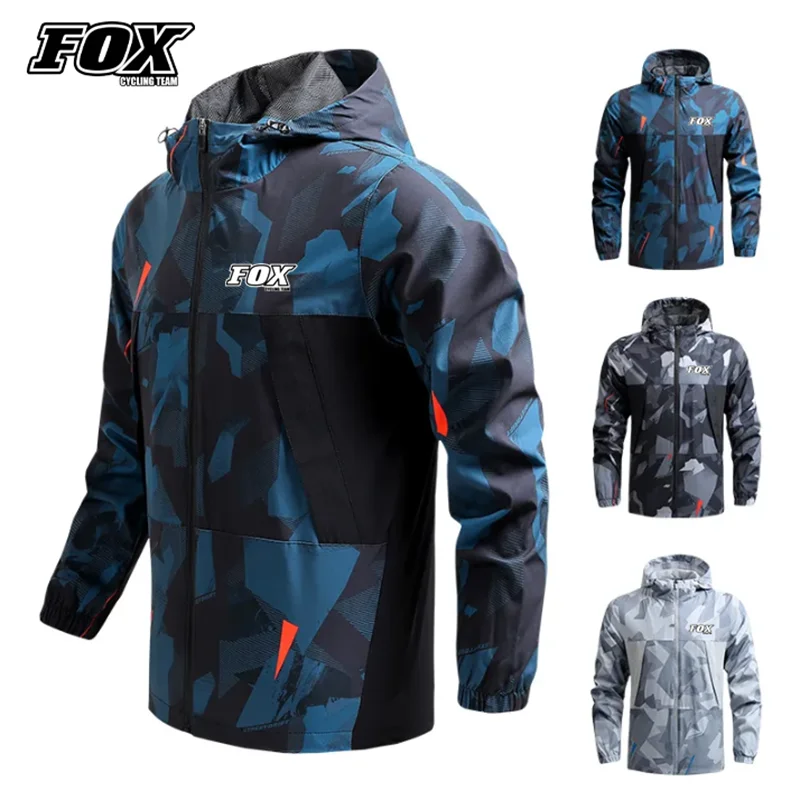 

Windbreaker Cycle Men MTB Bike Jacket FOX Cycling Team Outdoor Sports Man Fashion Bicycle Windproof Coat Motorcycle Hooded Wear