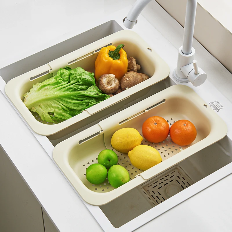 UFORU Retractable drain basket Kitchen sink drain rack Vegetable wash basin storage rack fruit and vegetable water filter basket