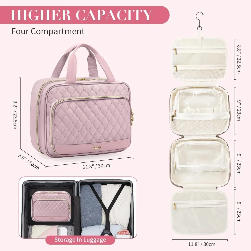 Women's Hanging Travel Toiletry Bag Cosmetic Organizer Pinkish Purple Large Capacity Water-Resistant