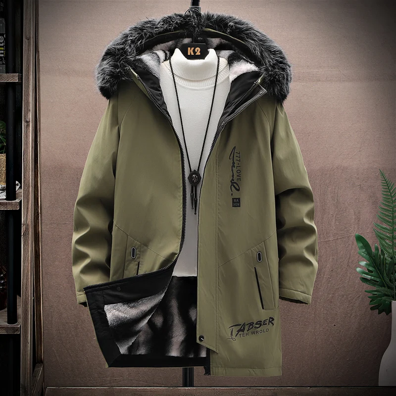 

Мужская зимняя парка средней длины с утеплением из флиса, теплая хлопковая куртка стандартного кроя, повседневный городской стиль, полиэстер