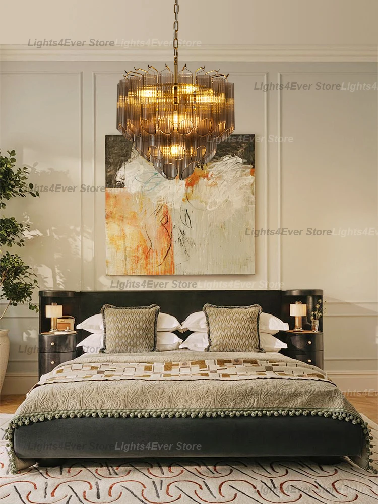 Modern Minimalist Texture Glass Chandeliers Art Deco Style Creative LED Dimmable Lamps Suspension Lampen For Living Room Dining