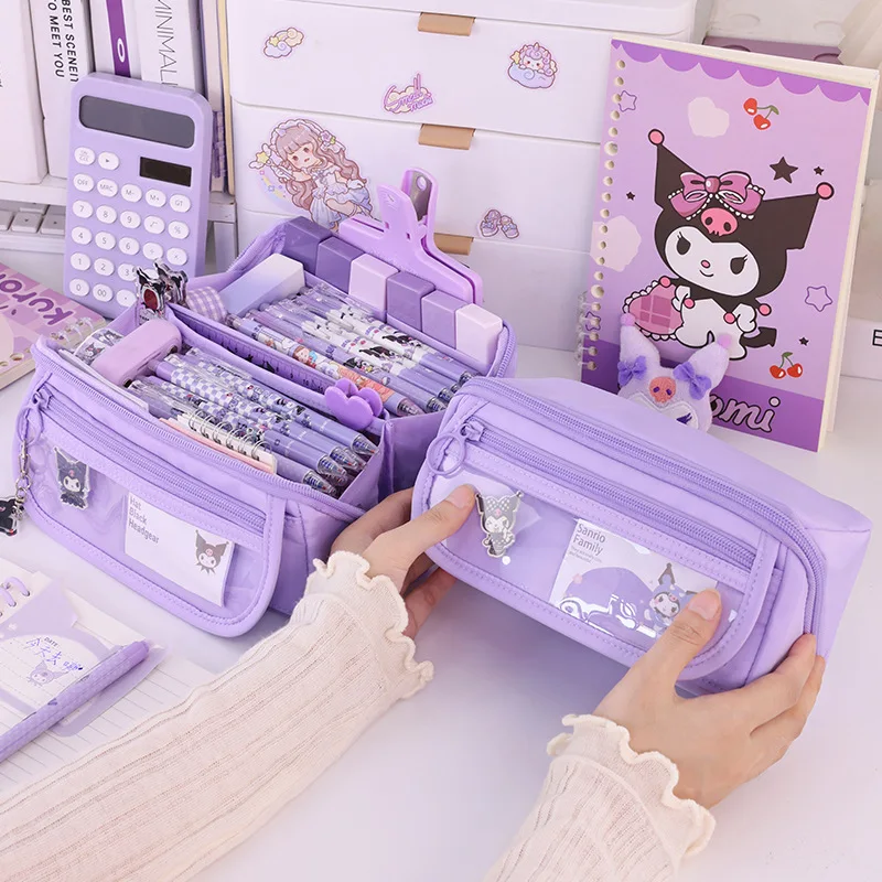 مقلمة ذات سعة كبيرة مع سحاب - حقيبة قرطاسية محمولة لتخزين اللوازم المدرسية والمكتبية للطلاب