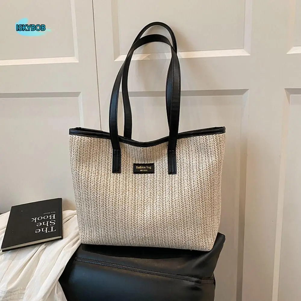 

Элегантная летняя плетеная соломенная сумка в стиле бохо, повседневная соломенная сумка на плечо, пляжная большая сумка для отдыха для женщин
