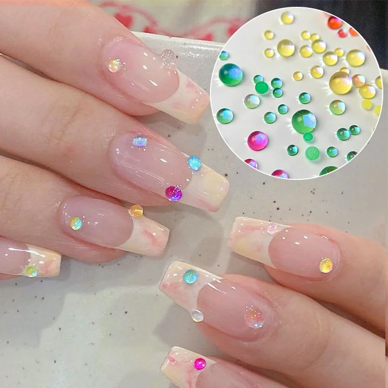 

Candy Colors Mixed Size Nail Rhinestones Round Clear Glass Crystal Bead Hemispherical 3D Nail Art Decorations DIY Accessories