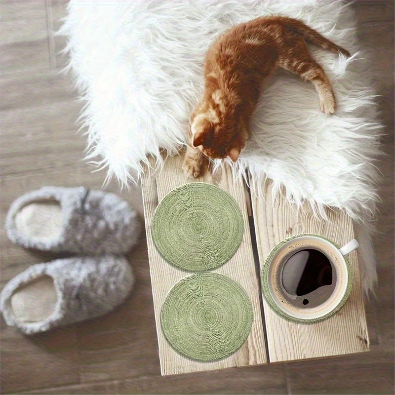 6pcs 4in Round Retro Green Growth Ring Refreshing Wooden Coasters Home Coffee Table Wooden Bar Mugs Glass Beer Cups Holiday Gift - view 4