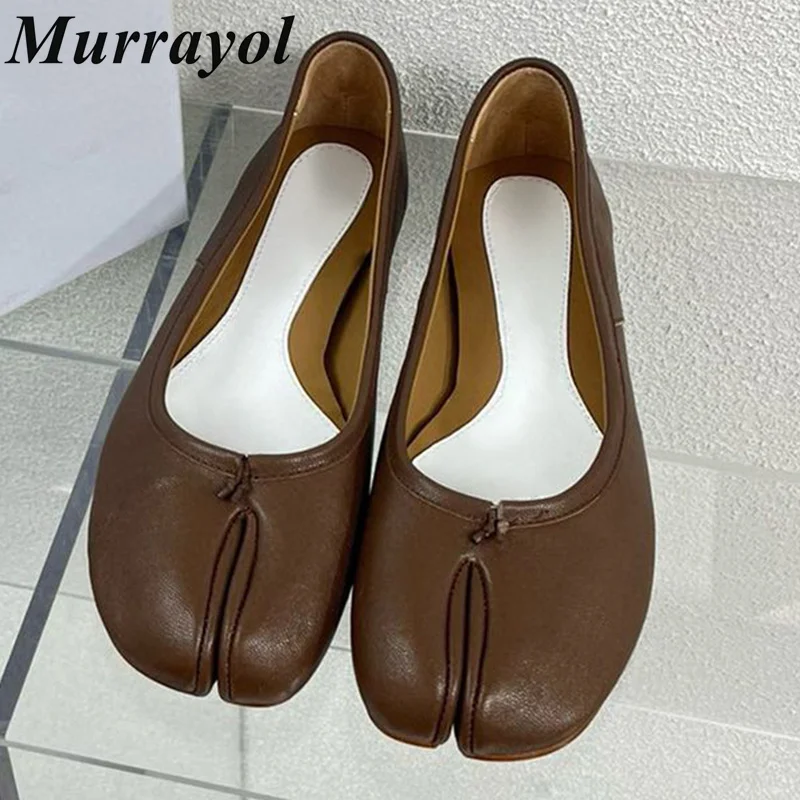 

New Shallow Mouth Split Toe Flat Bottom Ballet shoes Women Genuine Leather Mary Jane Shoes Spring Autumn Vacation Single Shoes