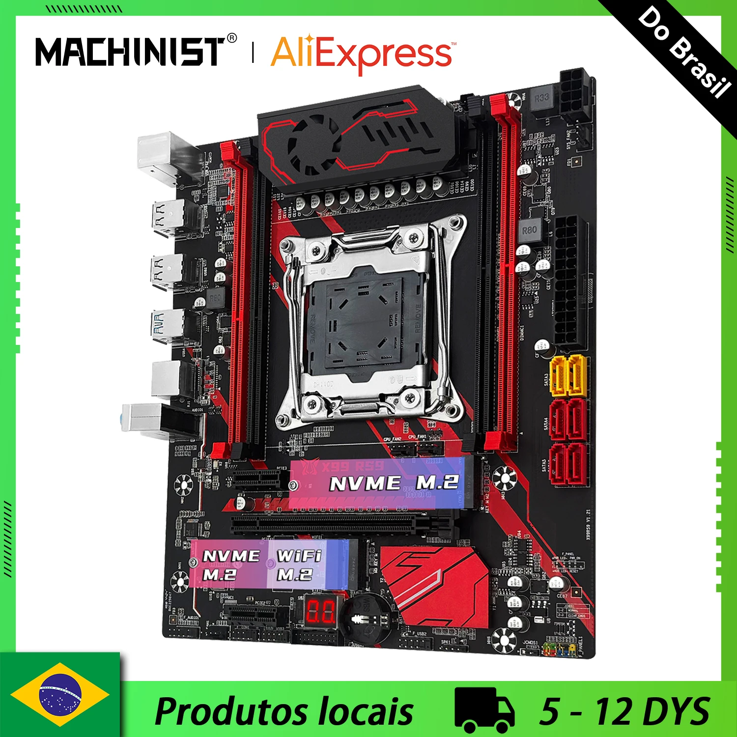 Placa-mãe MACHINIST X99 RS9 com suporte para Xeon E5 V3/V4 LGA 2011-3 CPU e DDR4 RAM Quatro canais e NVME M.2 Slot USB3.0