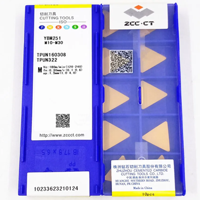 TPUN160308 YBM251/TPUN160308 YBM351 TPUN160308 TPUN322 ZCC.CT insertos de carburo CNC para acero inoxidable 10 unids/caja