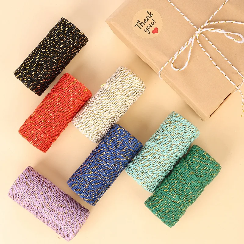 50m X 1.5mm Gift Wrap Cords String Ribbon Gold White Twine Rope Wedding Birthday Christmas Party Supplies Package Wrapping Cord