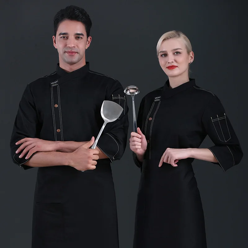 C353 Tuta da chef Manica lunga Uniforme da cucina Abiti da cuoco Cappotto da cuoco Uniformi professionali Giacche da cameriere