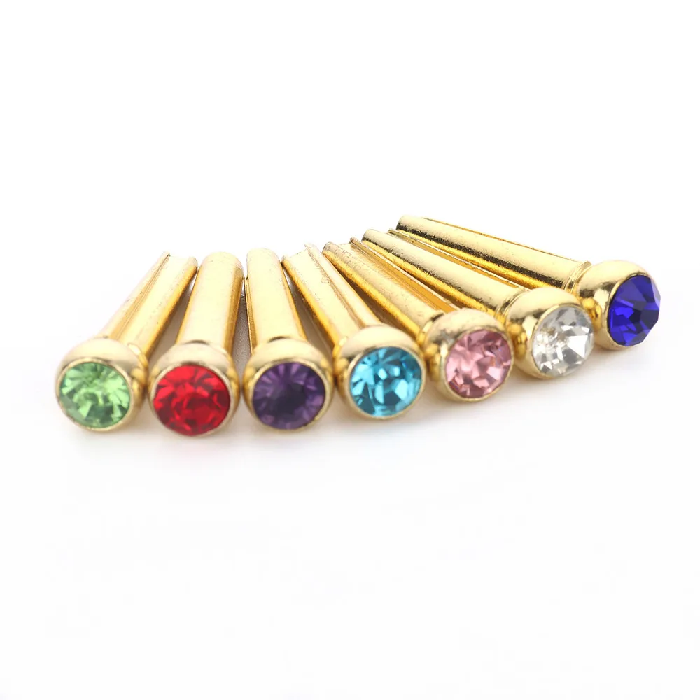 6pcs Guitar pins Inlaid Crystal Gems Metal String Pins Guitar Bridge Pins for Acoustic Guitar 8 Coloer