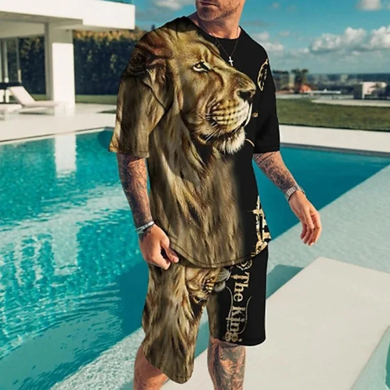 New 3D Tiger Print Breathable Shorts for Summer 2025 Casual Y2K Style Set Men's Plus Size Sportswear