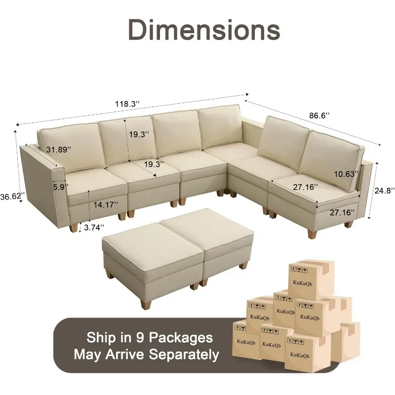 Modular Sectional Sofa with Storage, Convertible Stationary Couches for Living Room