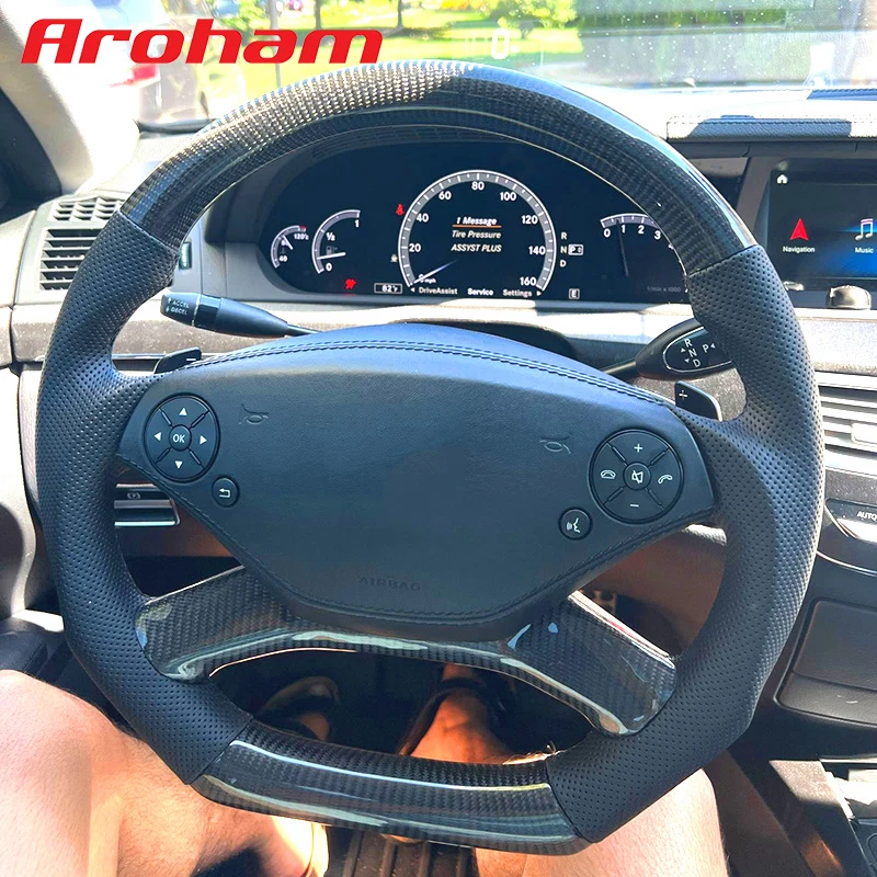 Aroham Carbon Fiber Steering Wheel With Perforated Leather For Mercedes Benz S550 4 Matic W220 W221 CL550 2012 2013 2014